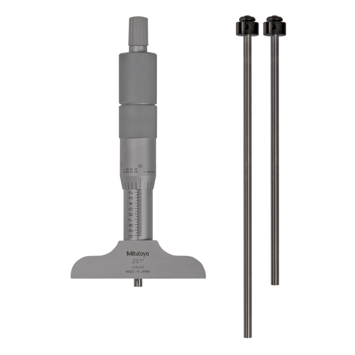 Micrómetro para profundidad, Varillas intercambiables 0-3 pulg, 2,5 pulg Base