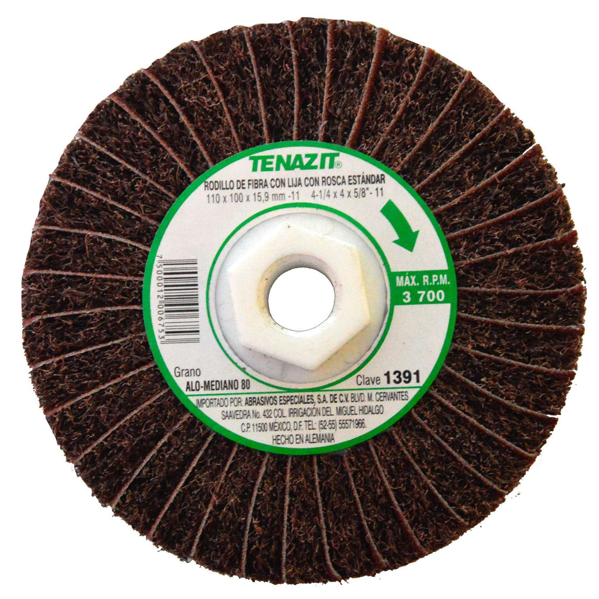 Rodillo de Fibra , 4-1/2 pulg X 4 pulg X 5/8-11 pulg de grano Medio 80 Tenazit
