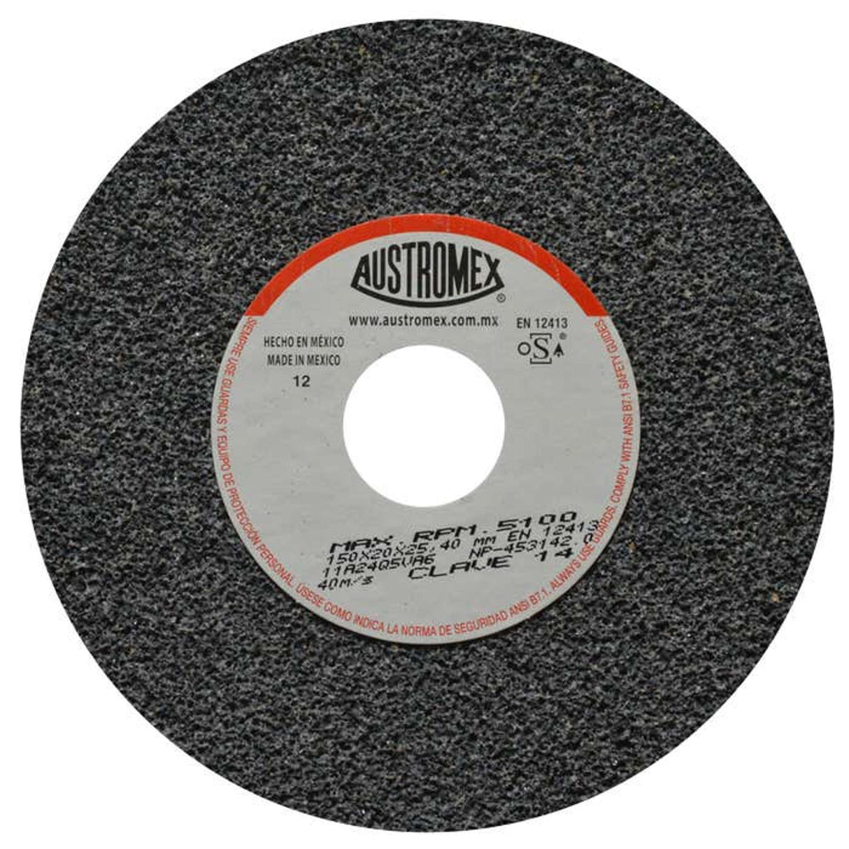 Rueda abrasiva para rectificado de tipo 1, 6 pulg X 3/4 pulg X 1 pulg de grano 24 Austromex