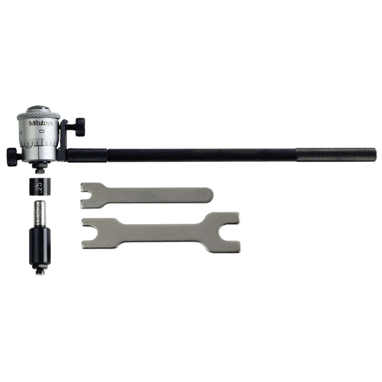 Micrómetro de interiores, Varilla intercambiable 1-2 pulg, con 2 varillas, Superficie de medición endurecida