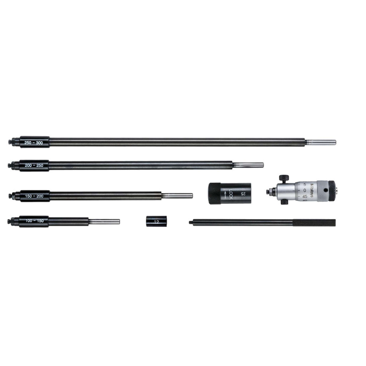 Micrómetro de interiores, Varilla intercambiable 50-300mm, con 5 varillas, Superficie de medición endurecida
