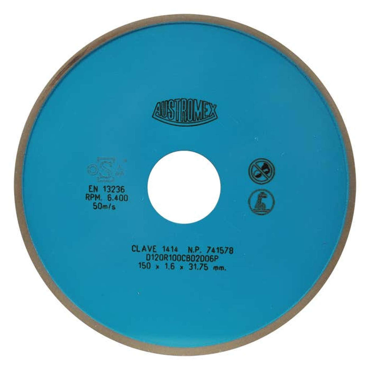 Rueda para rectificado de CBN tipo 1A1R, 6 pulg X 1/16 pulg X 1-1/4 pulg X 1/16 pulg X 1/8 pulg Austromex