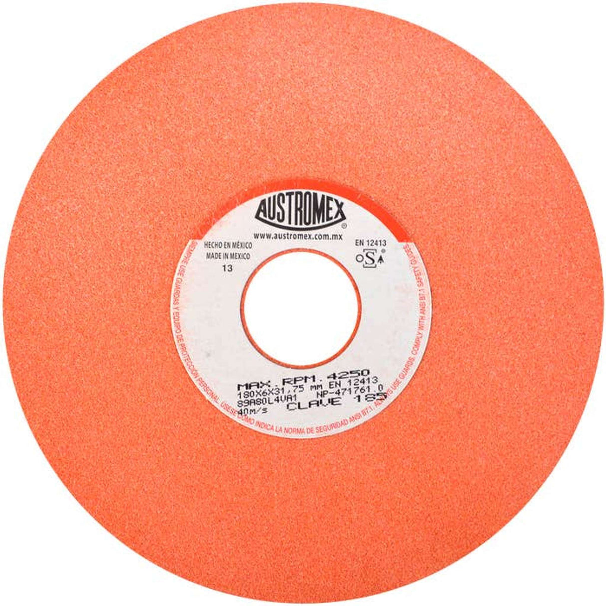 Rueda abrasiva para rectificado de tipo 1, 7 pulg X 1/4 pulg X 1-1/4 pulg de grano 80 Austromex