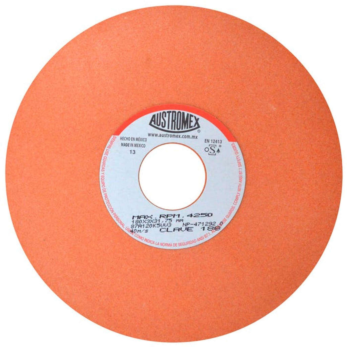 Rueda abrasiva para rectificado de tipo 1, 7 pulg X 1/8 pulg X 1-1/4 pulg de grano 120 Austromex