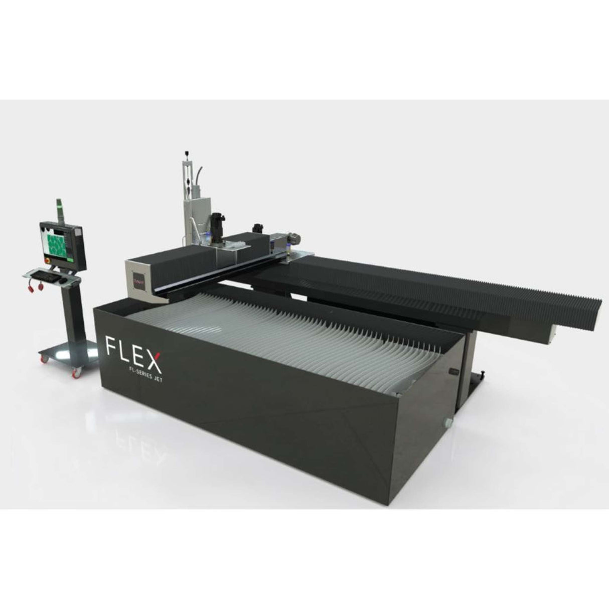 Máquina de corte por agua WATER JET serie FL, modelo FL1004, con bomba de alta presión de 50 hp trifásica a 220V 60Hz. Flex Jet