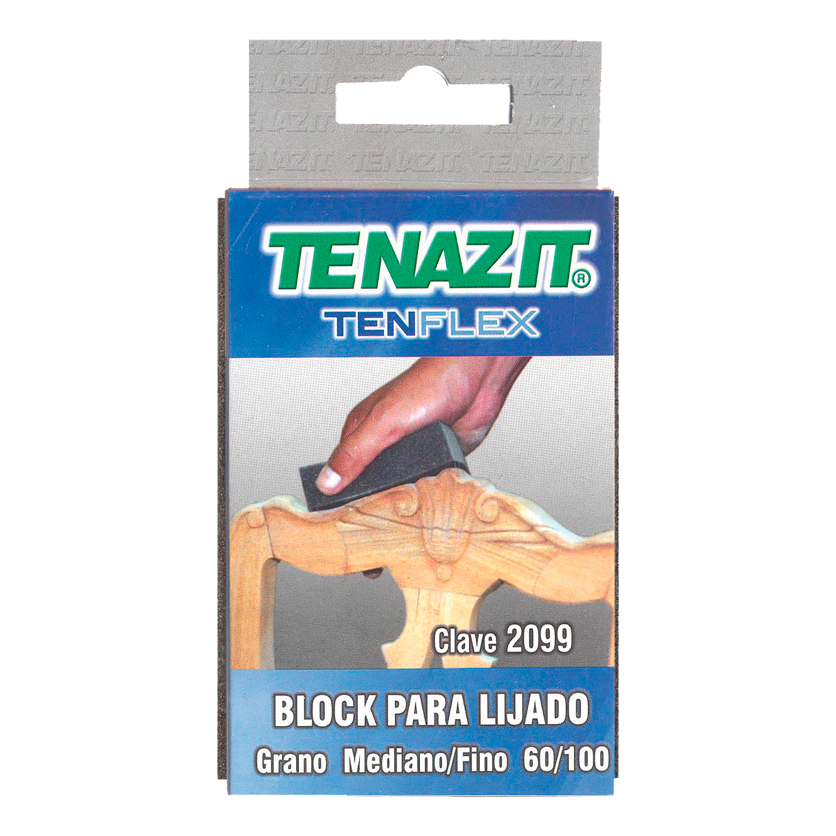 Block abrasivo Tenflex®, medidas 4 pulg X 2-3/4 pulg X 1 pulg, grano Mediano 60 / Fino 100, color azul Tenazit