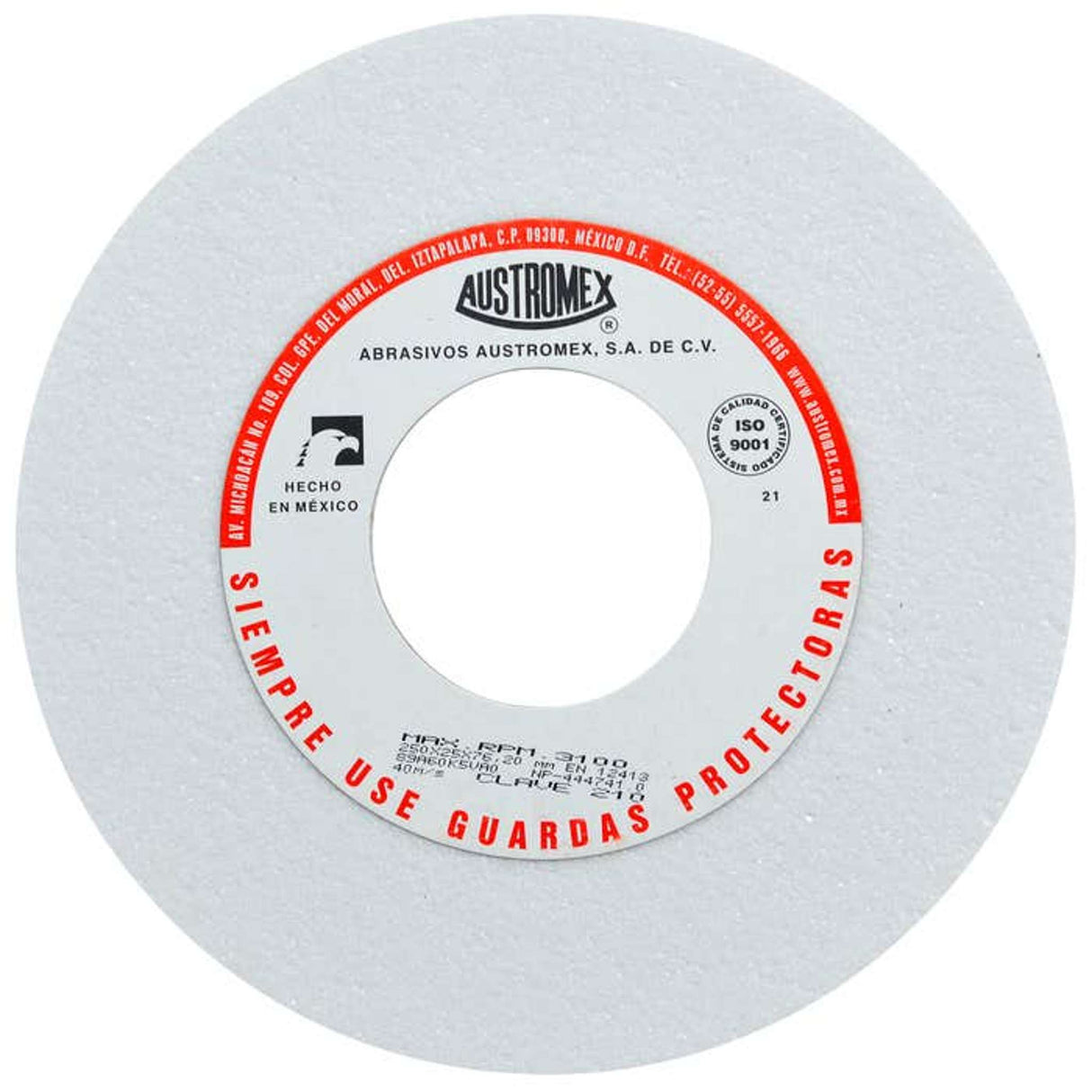 Rueda abrasiva para rectificado de tipo 1, 10 pulg X 1 pulg X 3 pulg de grano 60