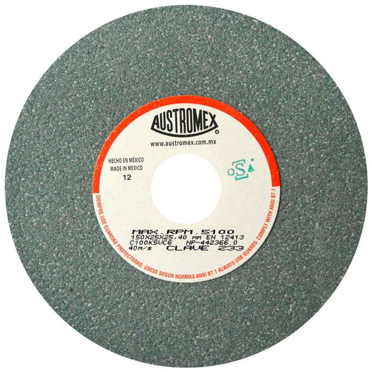 Rueda abrasiva para rectificado de tipo 1, 6 pulg X 1 pulg X 1 pulg de grano 100