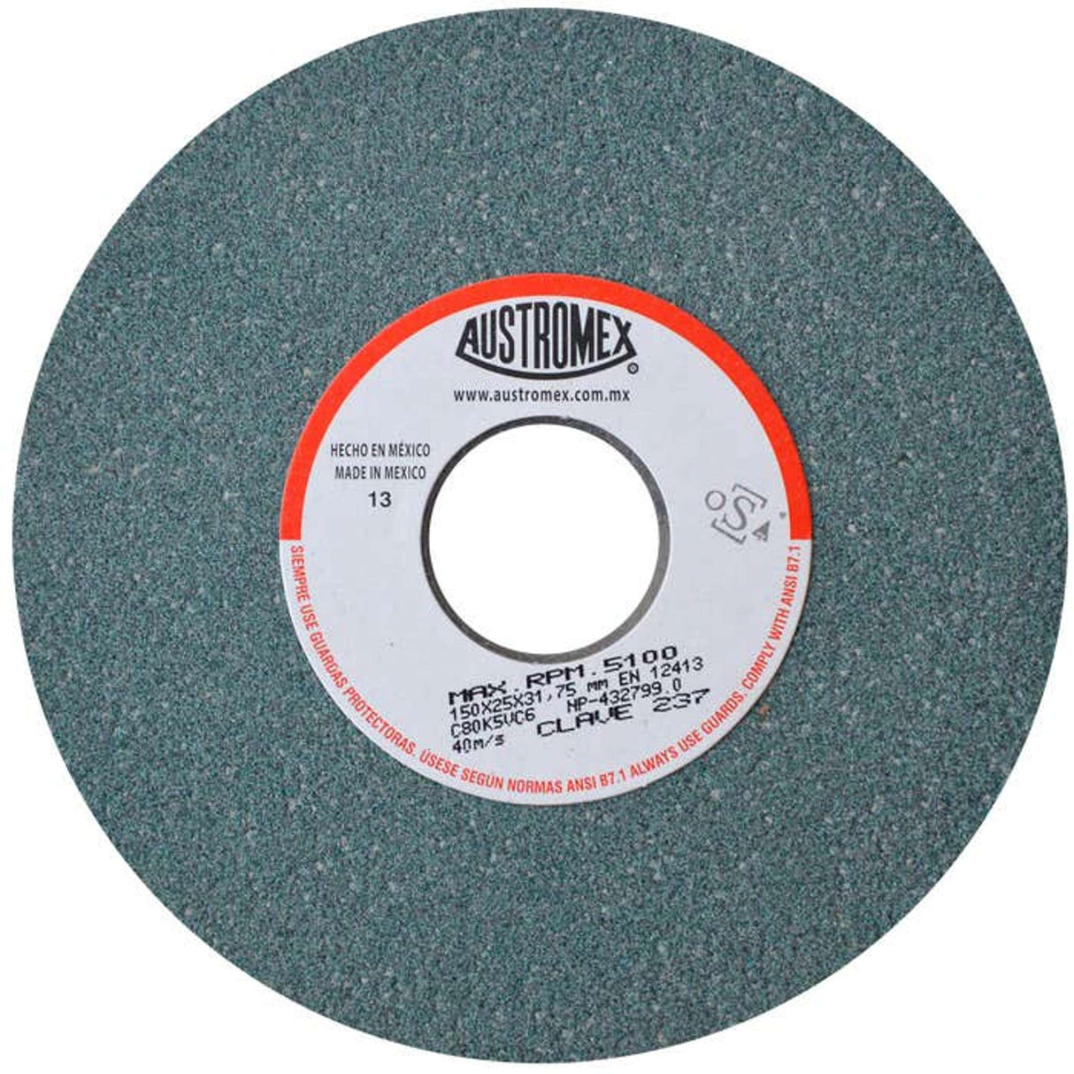 Rueda abrasiva para rectificado de tipo 1, 6 pulg X 1 pulg X 1-1/4 pulg de grano 80 Austromex