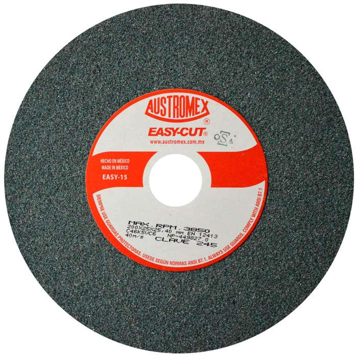 Rueda abrasiva para rectificado de tipo 1, 8 pulg X 1 pulg X 1 pulg de grano 46 Austromex