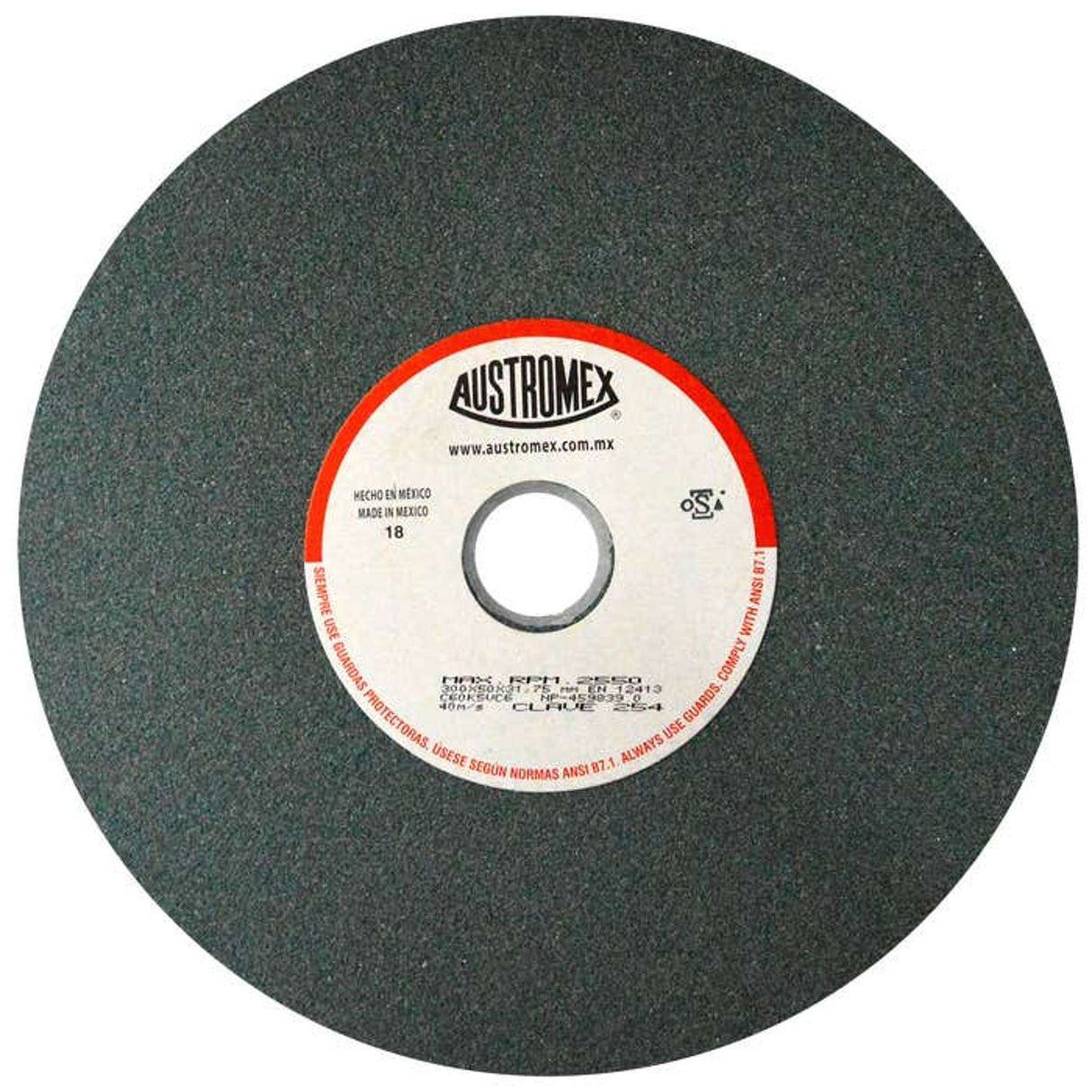 Rueda abrasiva para rectificado de tipo 1, 12 pulg X 2 pulg X 1-1/4 pulg de grano 60 Austromex