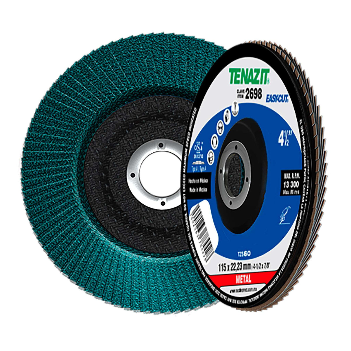 Disco Laminado de Zirconio, Diam. 4-1/2pulg, barreno 7/8 pulg, grano 60, respaldo Fibra de Vidrio Tenazit