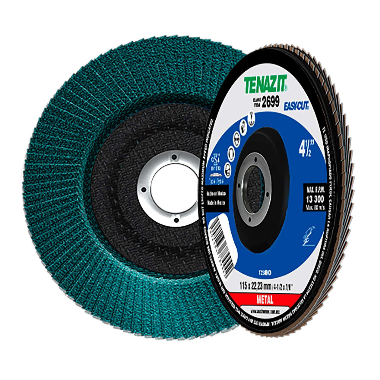 Disco Laminado de Zirconio, Diam. 4-1/2pulg, barreno 7/8 pulg, grano 80, respaldo Fibra de Vidrio Tenazit