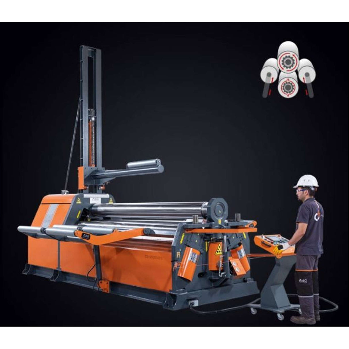 Máquina Roladora de Lamina modelo SBM 400x3100 4 Rolls Hydraulic + Center Support Trifásica 220V/60Hz MACBENDIG