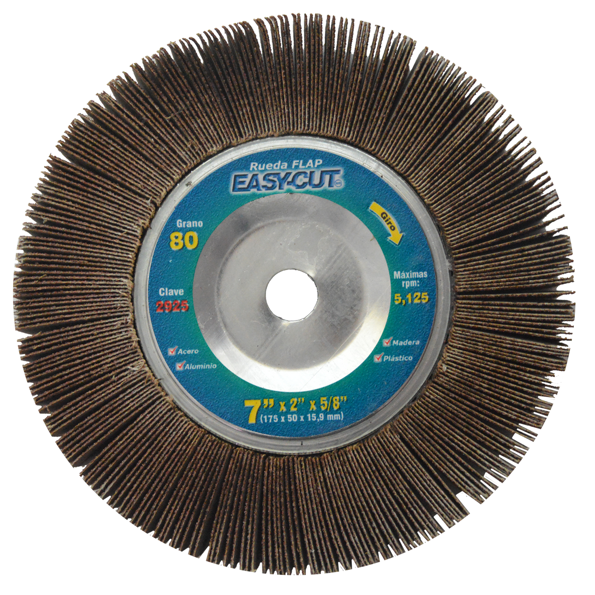 Rueda Flap , 7 pulg X 2 pulg X 5/8 pulg de grano 80