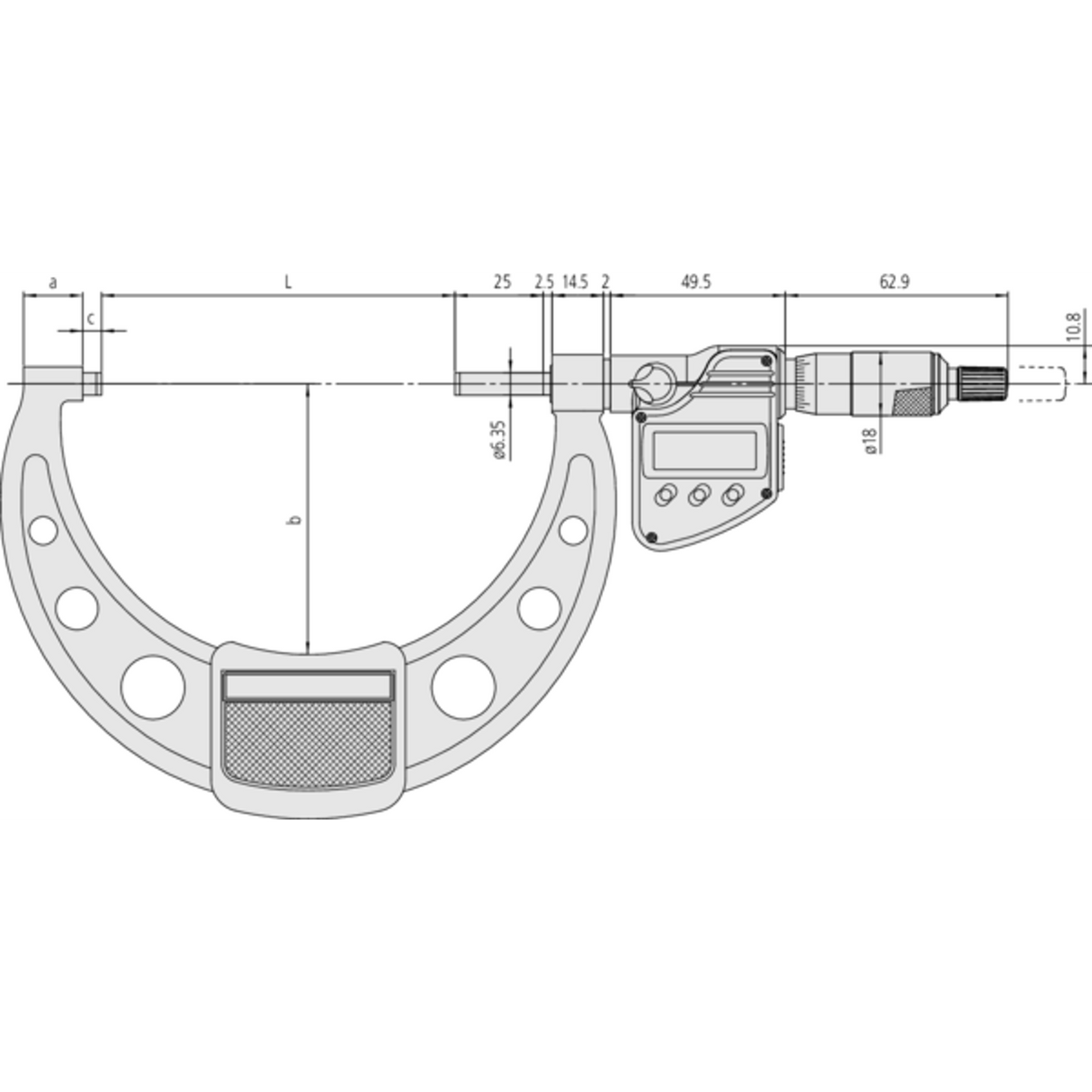 Micrómetro Digital para Exteriores A Prueba de Refrigerantes, Intervalo de 125-150 mm, Fuerza de Medición de 5 a 10 N, Con Salida de Datos