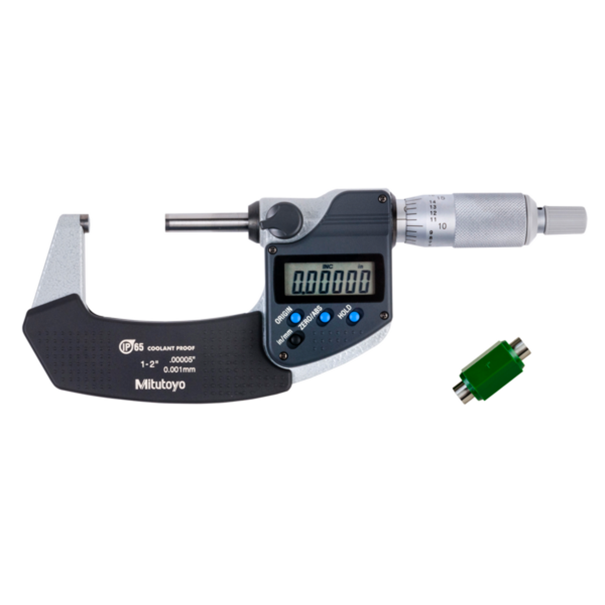 Micrómetro Digital para Exteriores Con Protección IP65 de 1-2 pulg, Fuerza de Medición de 5 a 10 N, Sin Salida de Datos Mitutoyo