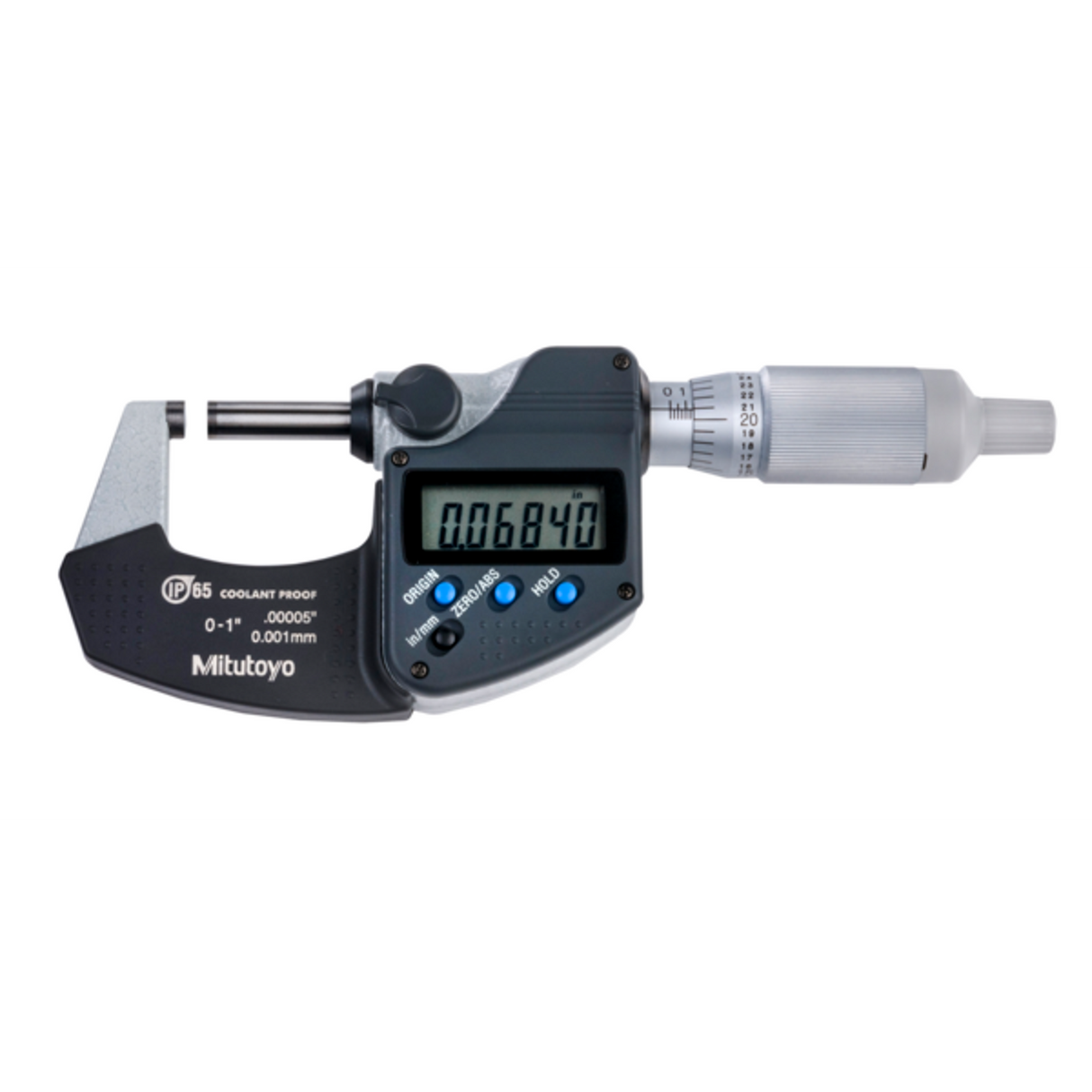 Micrómetro Digital para Exteriores Con Protección IP65 de 0-1 pulg, Fuerza de Medición de 7 a 12 N, Sin Salida de Datos