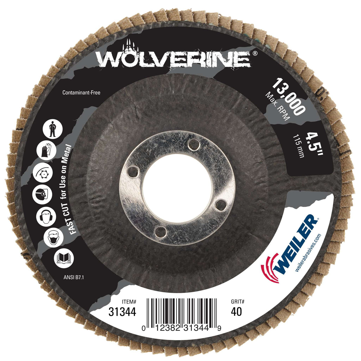 4-1/2" Disco Laminado Abrasivo, Tipo 29 Zirconia, Grano 40, 7/8" Weiler