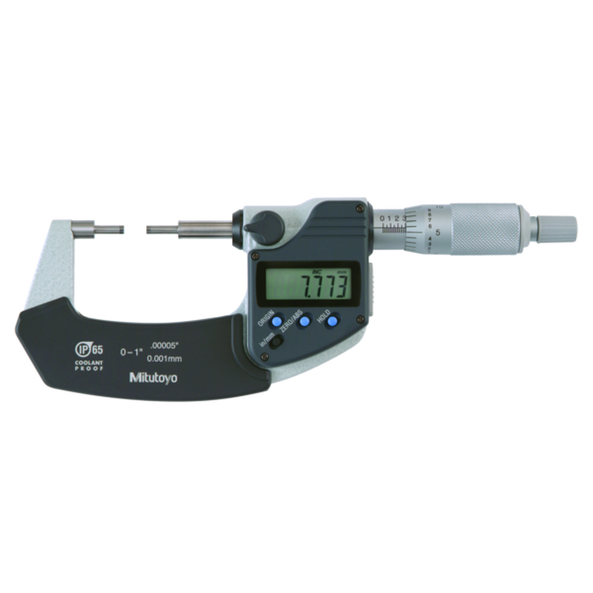 Micrómetros Digimatic con Topers Delgados IP65 pulg/mm, 0-1 pulg, 2mm Cara de medición