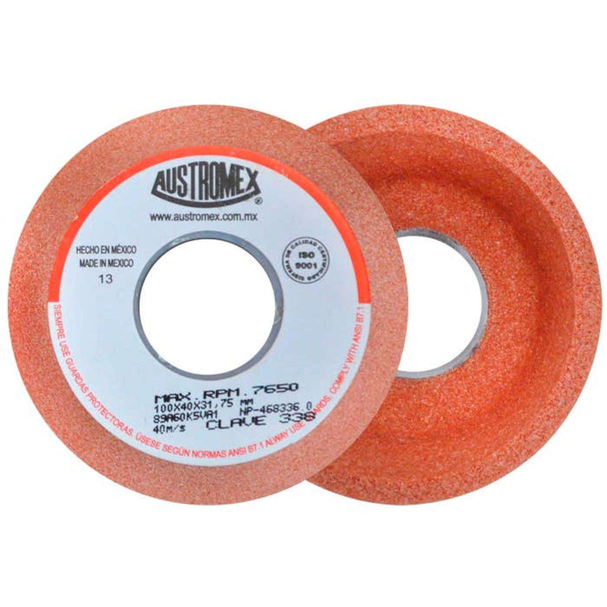 Rueda abrasiva para rectificado de tipo 11, 4 pulg X 1-1/2 pulg X 1-1/4 pulg de grano 60 Austromex