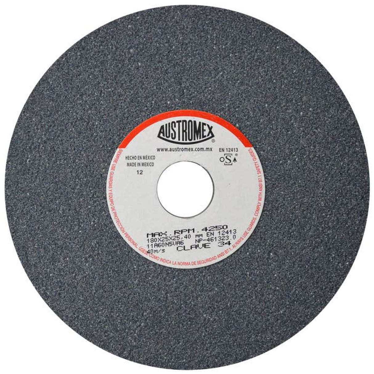 Rueda abrasiva para rectificado de tipo 1, 7 pulg X 1 pulg X 1 pulg de grano 60 Austromex