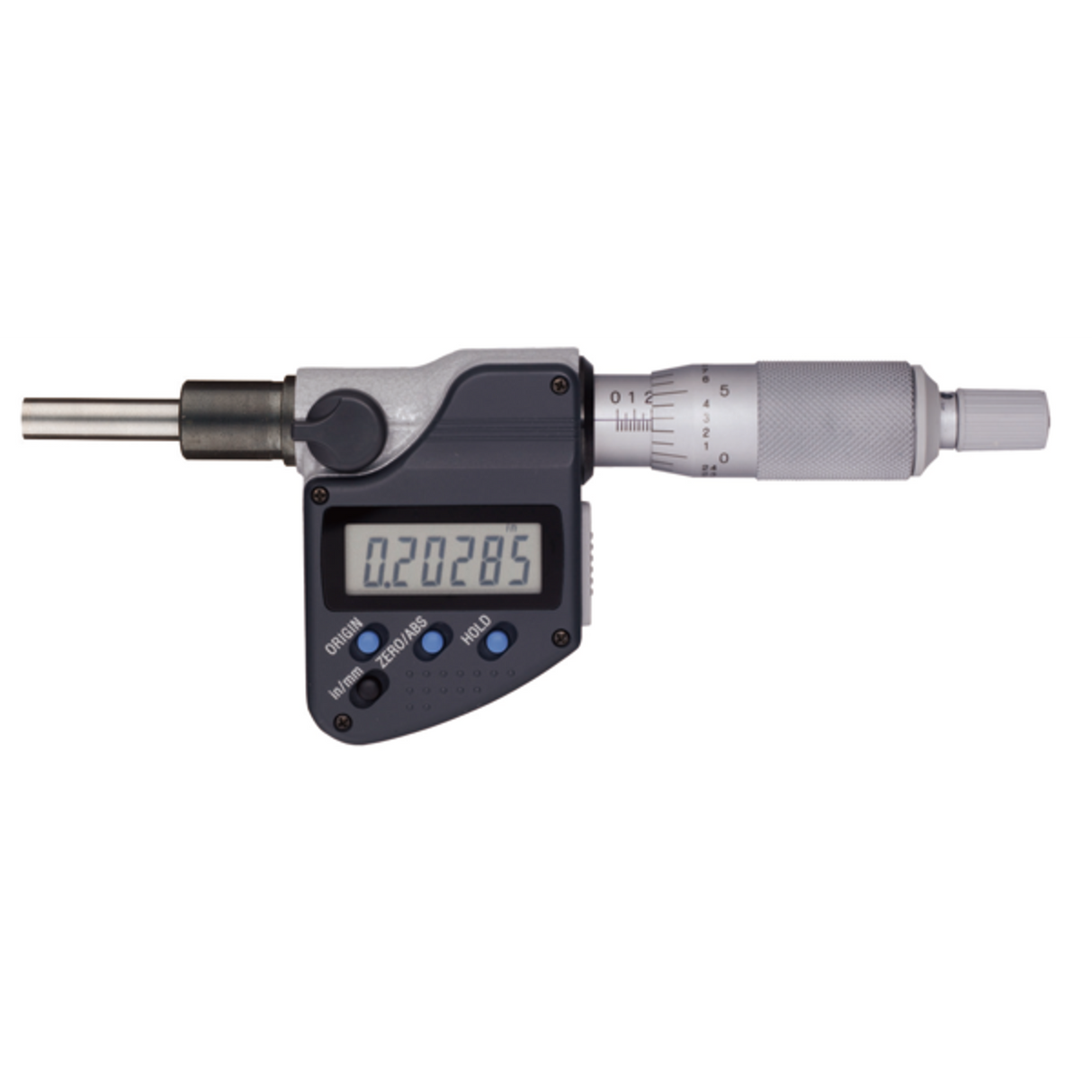 Cabeza Micrométrica Digital 0-1 pulg, Vástago Liso Plana Punta de Carburo, Diám. Vastago 0.5 pulg Mitutoyo