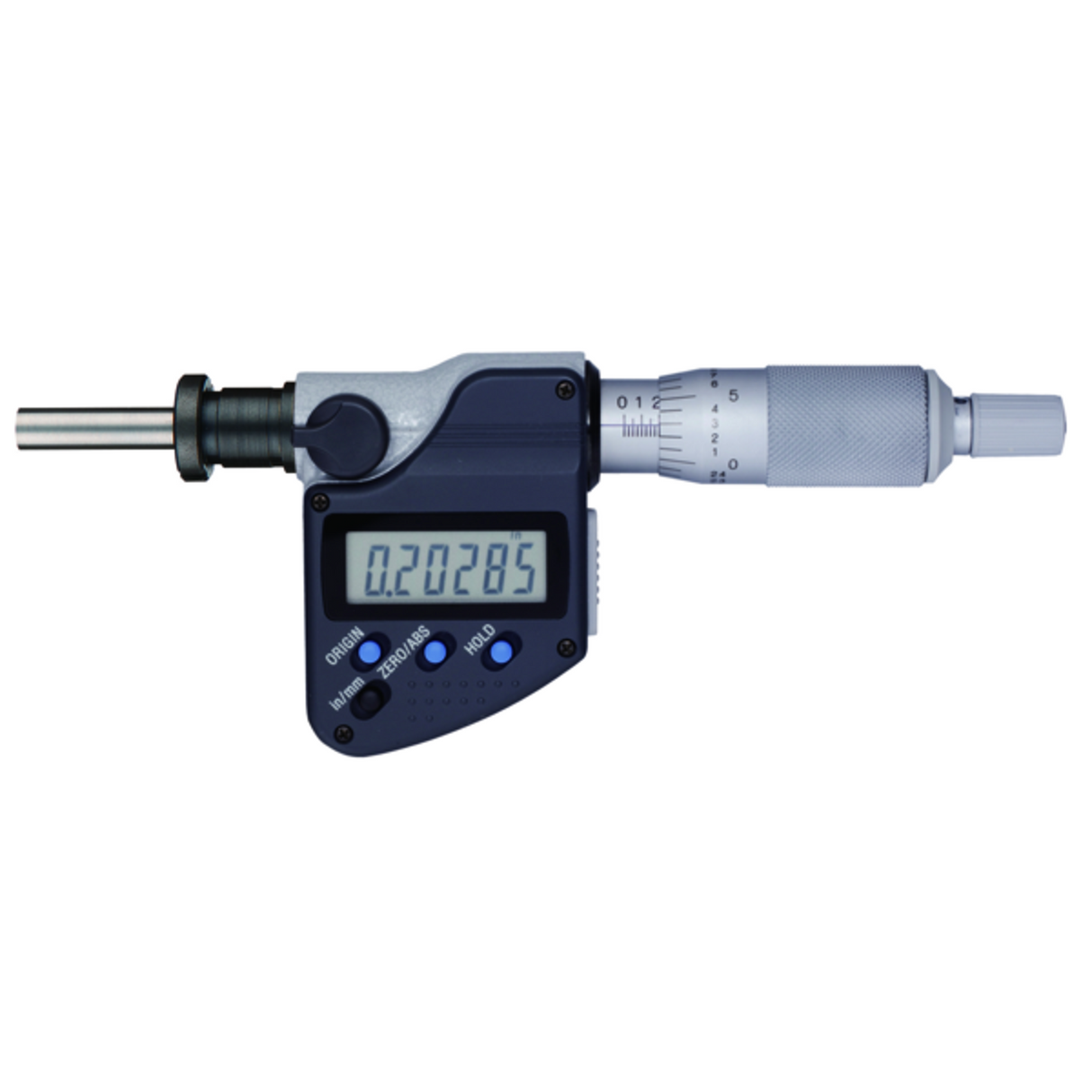 Cabeza Micrométrica Digital 0-1 pulg, Vástago Con Tuerca de Sujeción Plana Punta de Carburo, Diám. Vastago 0.5 pulg Mitutoyo