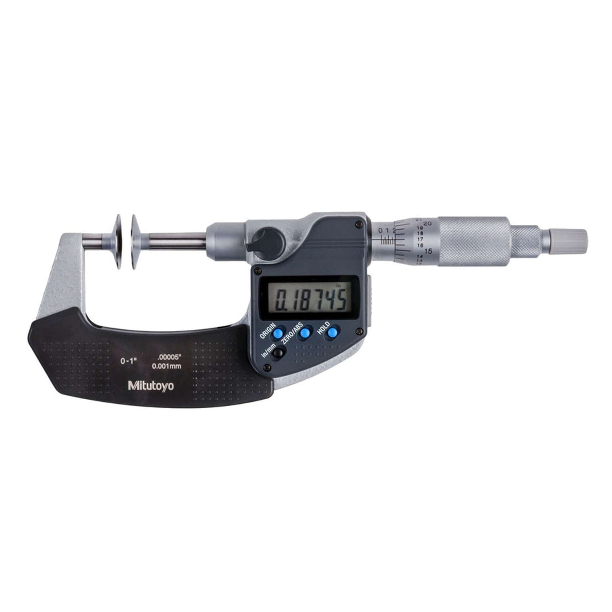 Micrómetro de Disco Digital, IP65 pulg/mm, 0-1 pulg, Husillo No Giratorio, Disco=20mm Mitutoyo