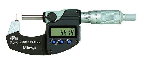 Micrómetro de tubo digital, husillo plano de tope de perno IP65, 0-25mm - Herramental