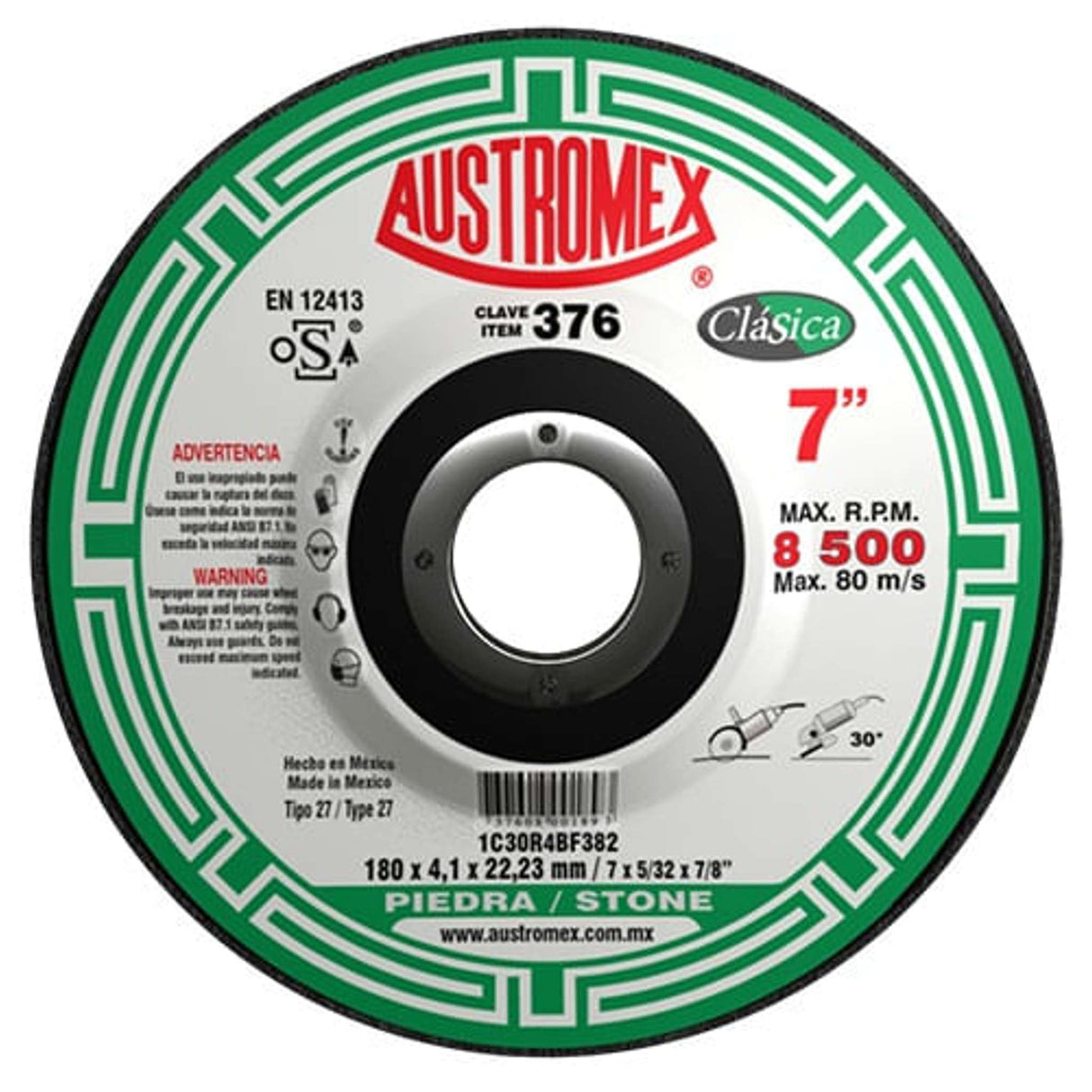 Disco de desbaste y corte,Espesor 5/32",Diámetro 7",Grano Barreno 7/8" Abrasivos Especiales
