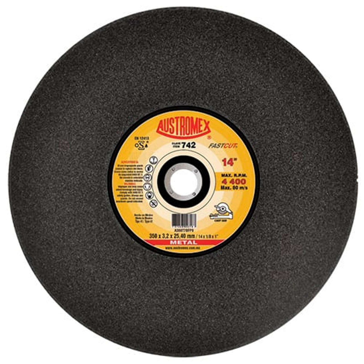 Disco de corte Fascut,Espesor 1/8",Diámetro 14", Barreno 1" Abrasivos Especiales