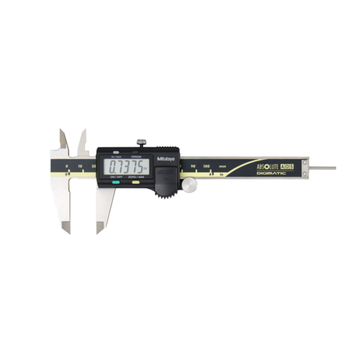 Calibrador digital ABS AOS pulg/mm, 0-4 pulg, Rodillo para pulgar, sin salida de datos Mitutoyo