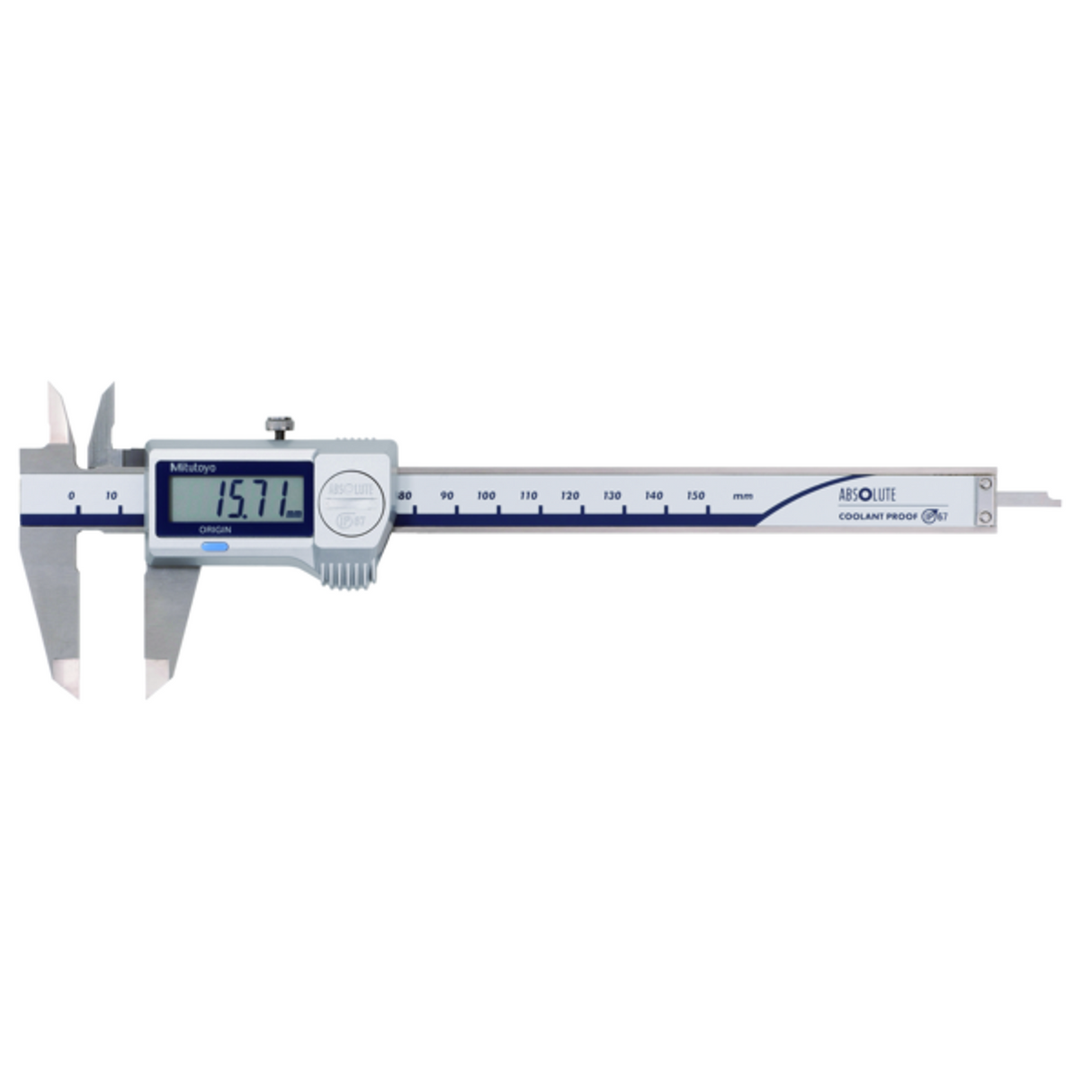 Calibrador ABS digital a prueba de refrigerante IP67 pulg/mm, 0-6 pulg, Rodillo para el pulgar, sin salida de datos Mitutoyo
