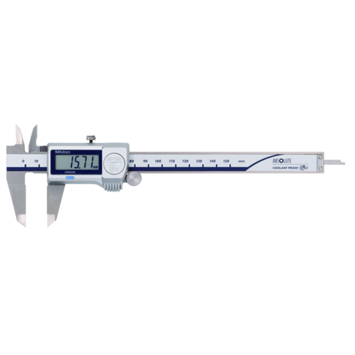 Calibrador ABS digital a prueba de refrigerante IP67 0-150mm, Rodillo para el pulgar, puntas de carburo Mitutoyo