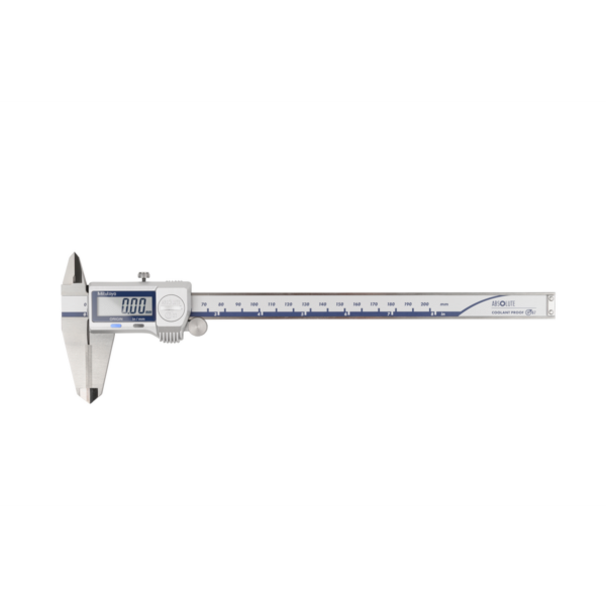 Calibrador ABS digital a prueba de refrigerante IP67 pulg/mm, 0-8 pulg, Rodillo para el pulgar, puntas de carburo Mitutoyo