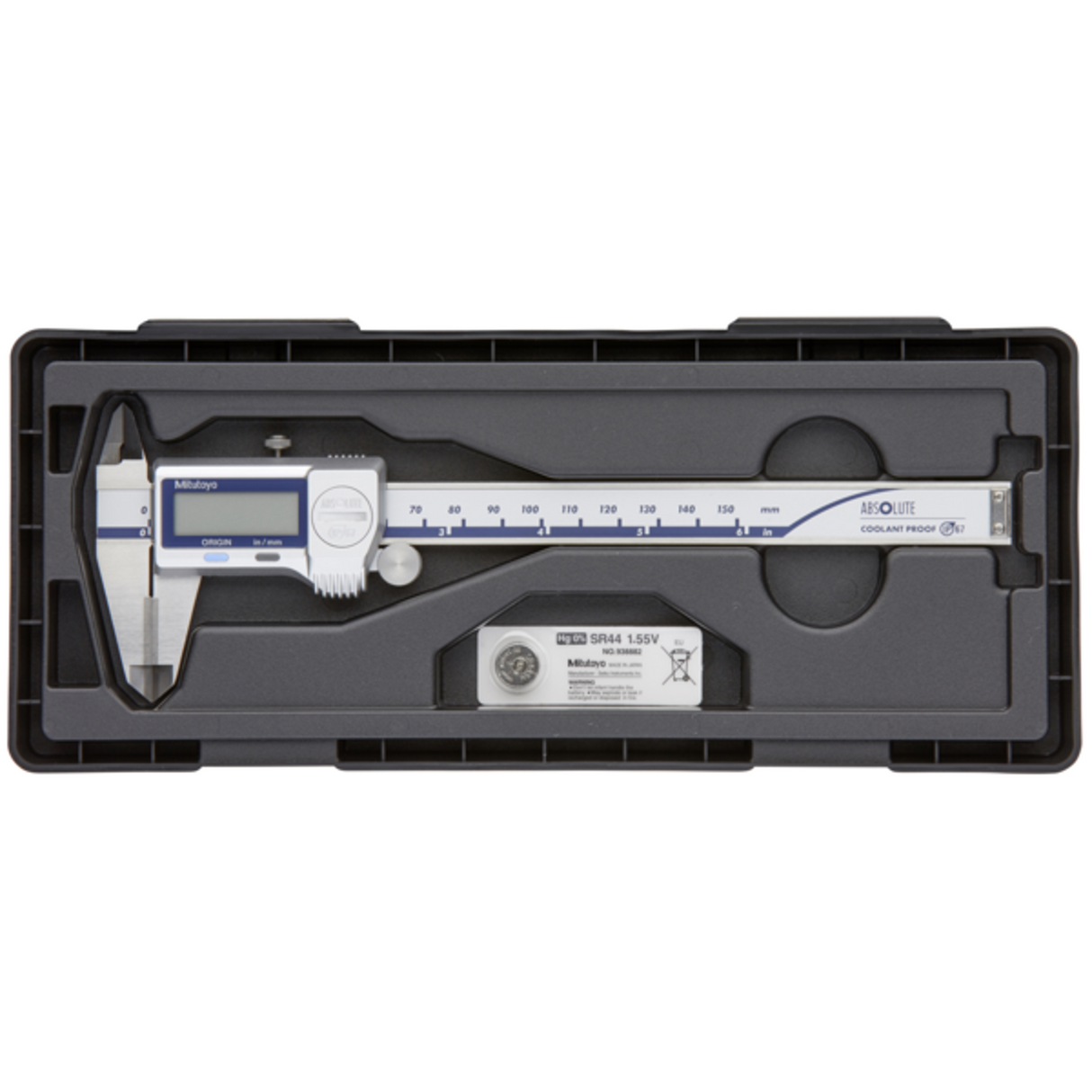 Calibrador ABS digital a prueba de refrigerante IP67 pulg/mm, 0-6 pulg, Rodillo para el pulgar, puntas de carburo. Mitutoyo