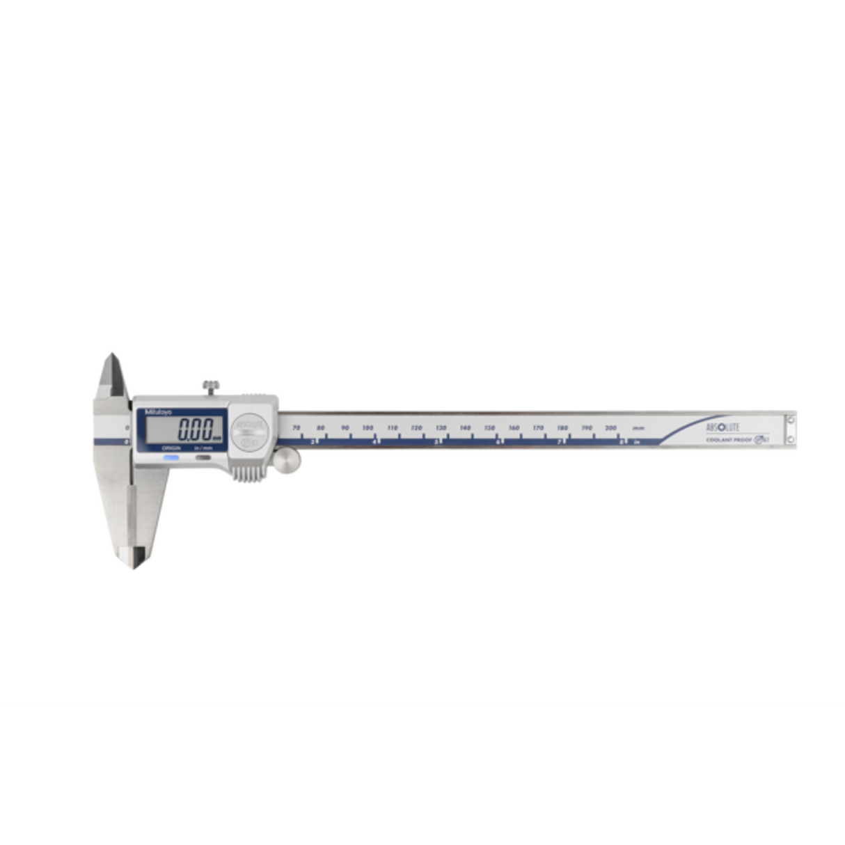 Calibrador ABS digital a prueba de refrigerante IP67 pulg/mm, 0-8 pulg, Rodillo para el pulgar, puntas de carburo. Mitutoyo