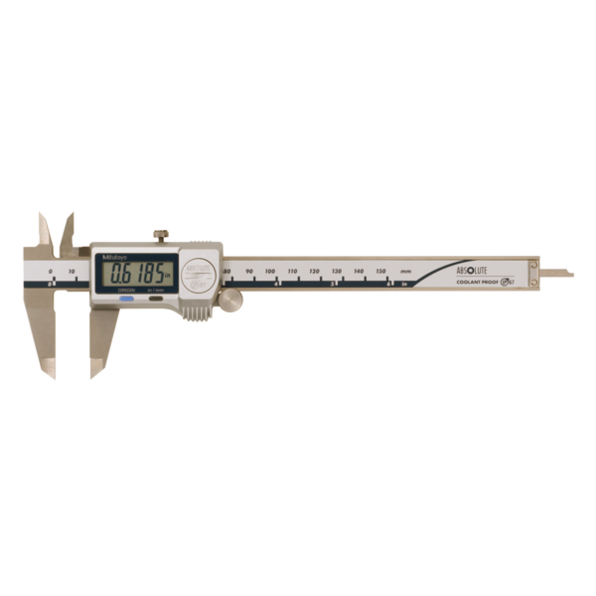 Calibrador ABS digital a prueba de refrigerante IP67 pulg/mm, 0-6 pulg, Rodillo para el pulgar, sin salida de datos