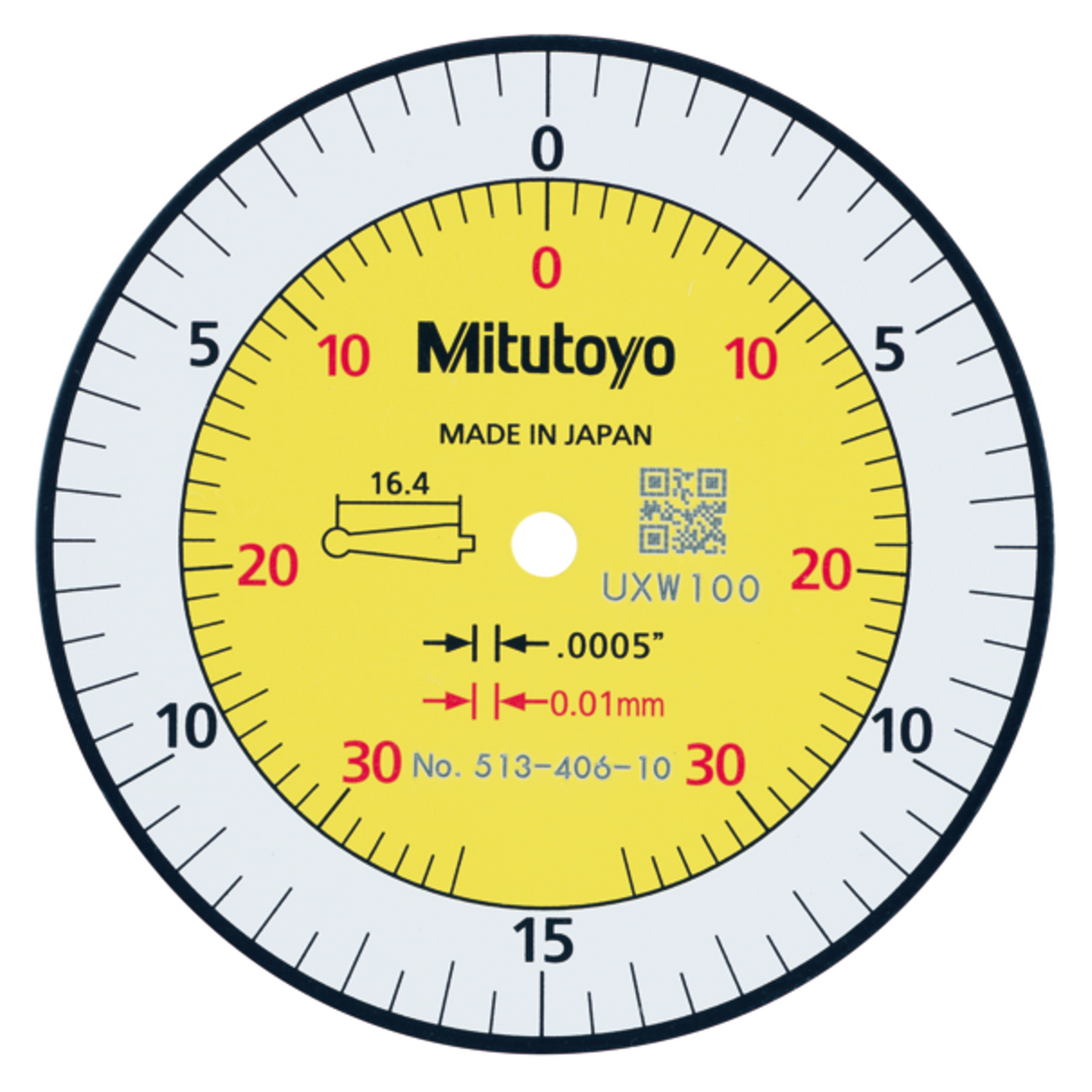Indicador de carátula tipo palanca, Tipo horizontal 0,03 pulg/0,7mm, 0,0005 pulg/0,01mm, 4/9,52mm St
