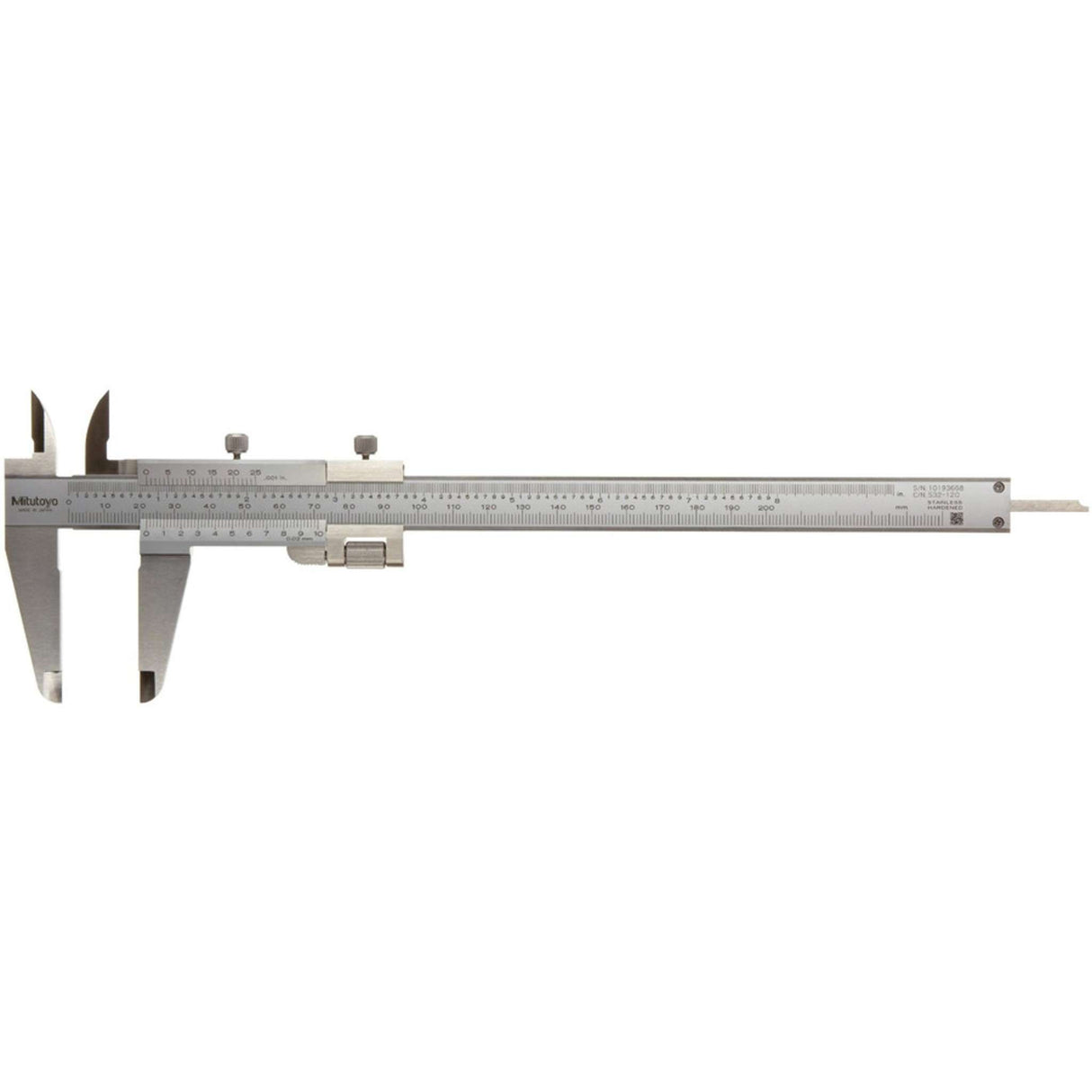 Calibrador vernier, ajuste fino 0-180mm, 0.02mm, mm/pulg