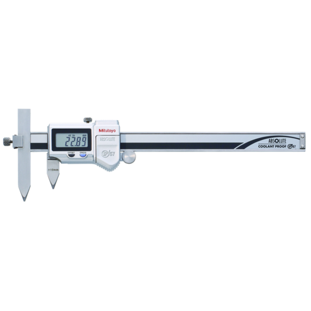 Calibrador digital ABS de centros con punta ajustable 10,1-160mm, IP67, Rodillo para el pulgar Mitutoyo