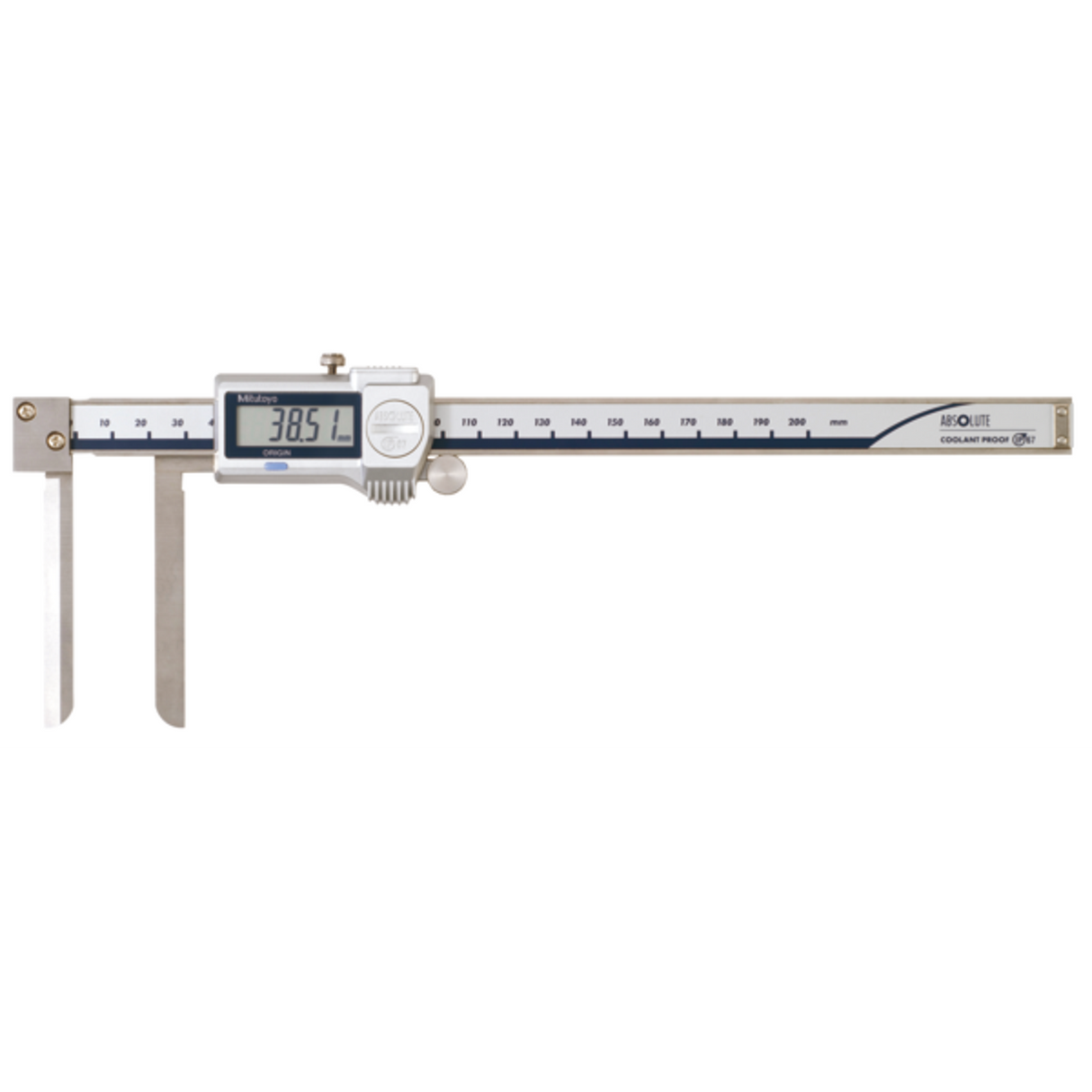 Calibrador digital ABS puntas cónicas 10,1-200mm, IP67, Rodillo para el pulgar