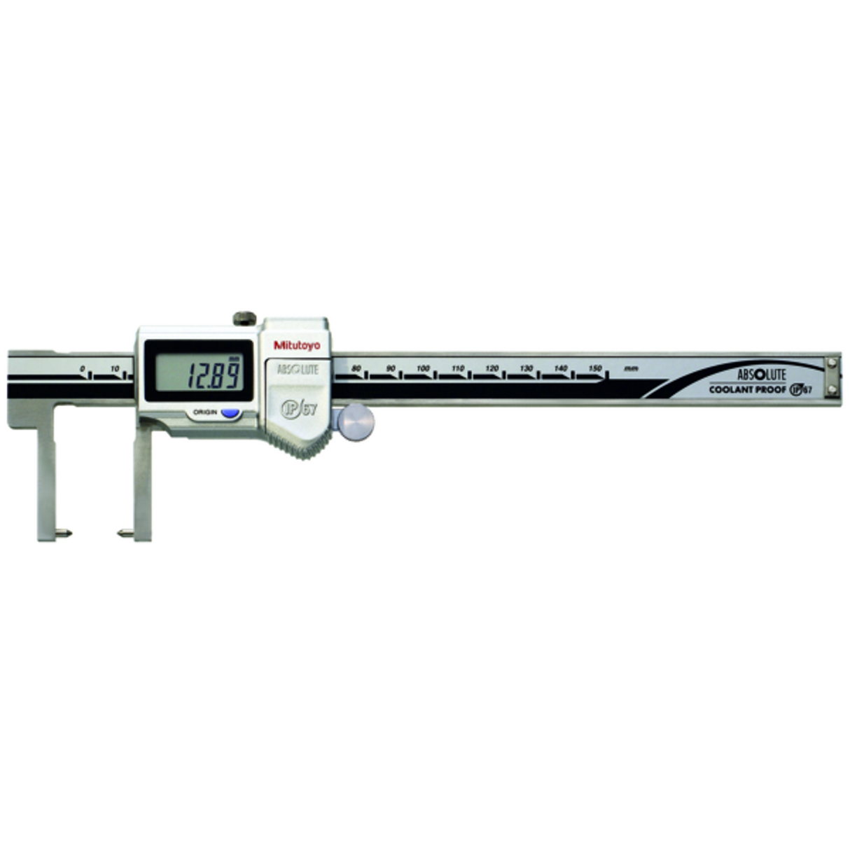 Calibrador digital ABS tipo para cuellos con puntas 0-150mm, IP67, Rodillo para el pulgar Mitutoyo