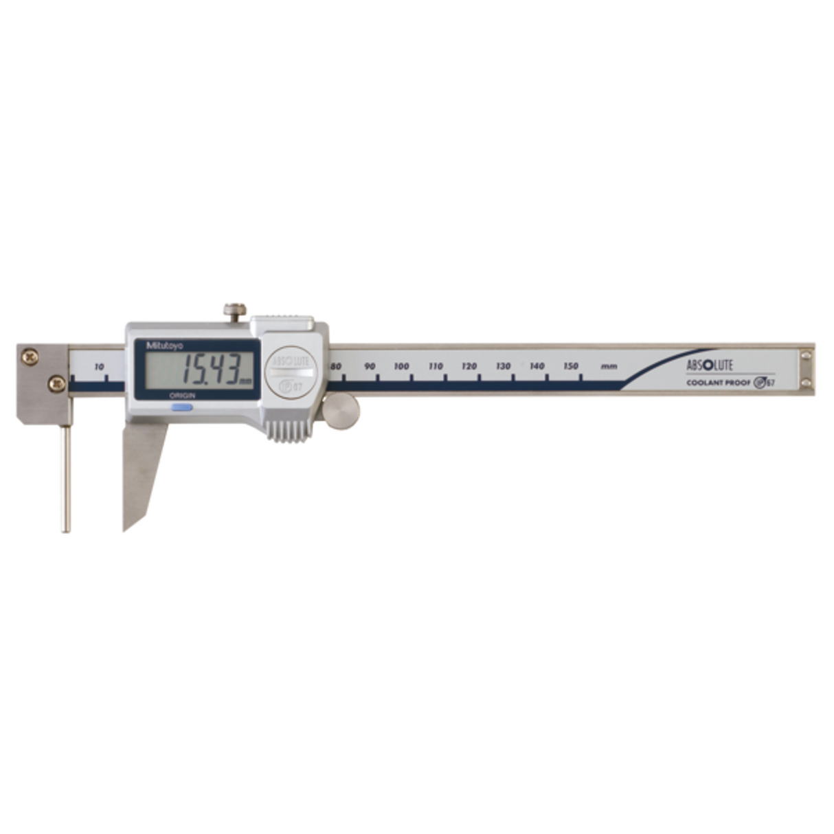 Calibrador digital ABS tipo espesor tubular 0-150mm, IP67, Rodillo para el pulgar Mitutoyo
