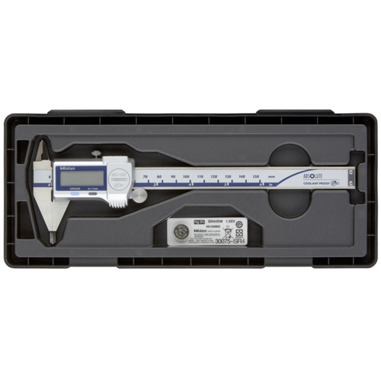 Calibrador digital ABS con Puntas (tipo puntas finas) pulg/mm, 0-6 pulg, IP67, Rodillo para el pulgar Mitutoyo