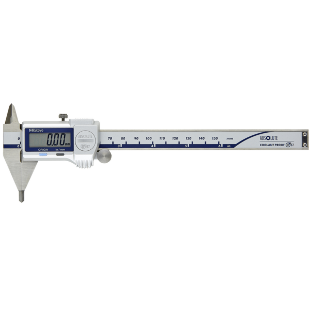 Calibrador digital ABS con Puntas (tipo puntas finas) pulg/mm, 0-6 pulg, IP67, Rodillo para el pulgar Mitutoyo