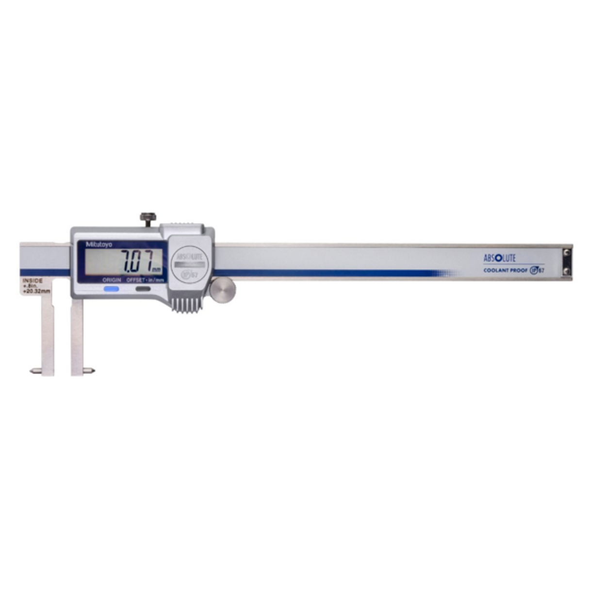 Calibrador digital ABS puntas cónicas pulg/mm, 0.804-6 pulg, IP67, Rodillo para el pulgar