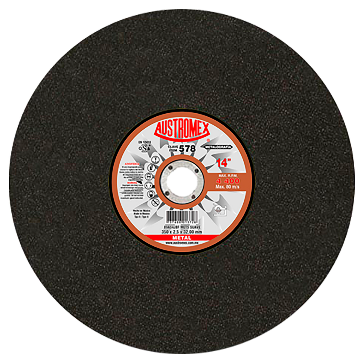 Disco de corte, tipo 41, medidas 14 pulg X 3/32 pulg X 1-1/4 pulg