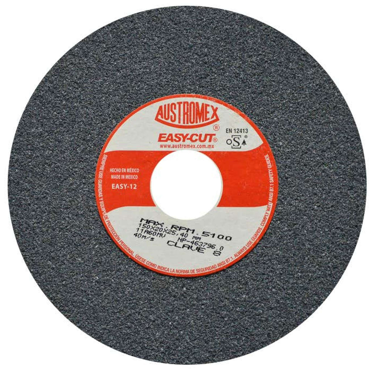 Rueda abrasiva para rectificado de tipo RT 1, 6 pulg X 3/4 pulg X 1 pulg de grano 60 Austromex